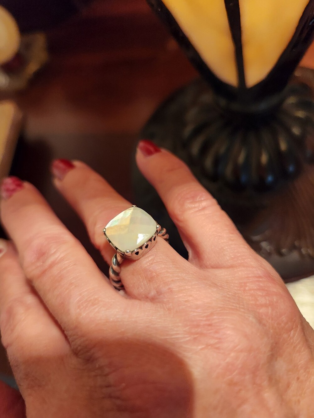 RETIRED S925 PANDORA FACETED MOTHER OF PEARL SINCERITY RING (SIZE 5)